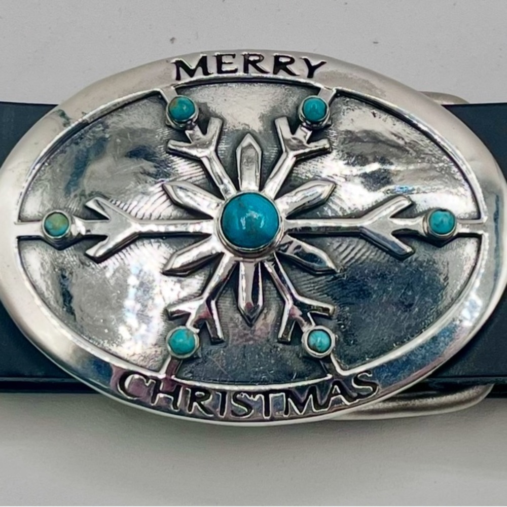 Silver and Turquoise Christmas Belt Buckle